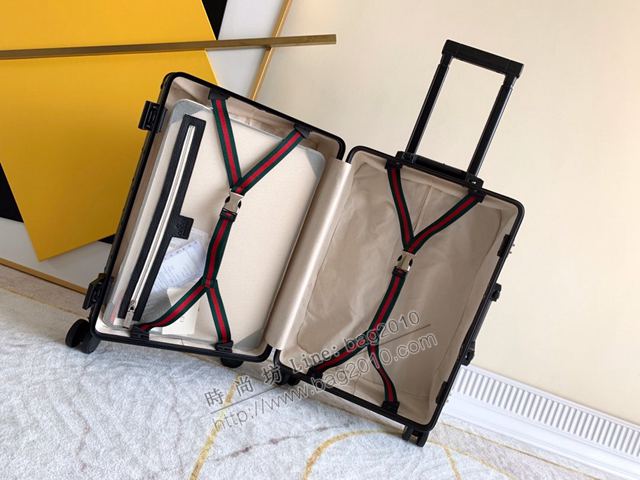 GUCCI行李箱 90046 經典雙G花料配鋁框 復古形拉箱 古馳拉杆箱xzx1087